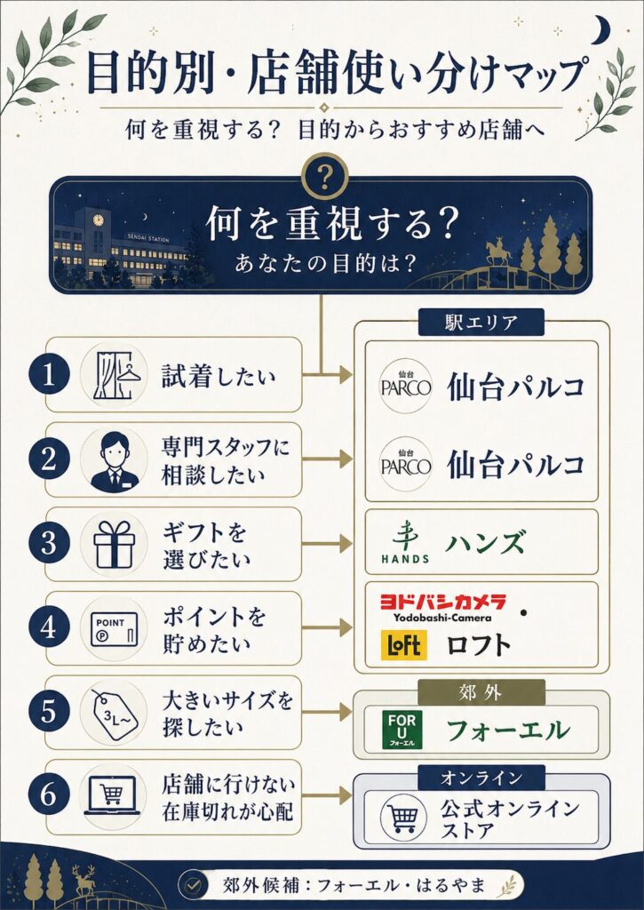 目的別・店舗使い分けマップ