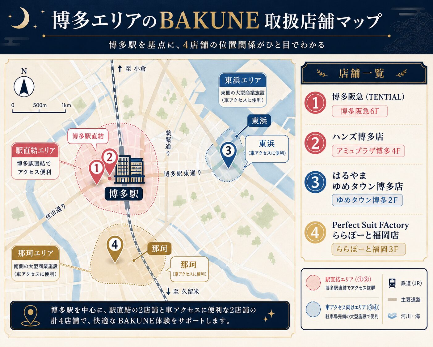 博多のBAKUNE（バクネ）取扱店舗マップ