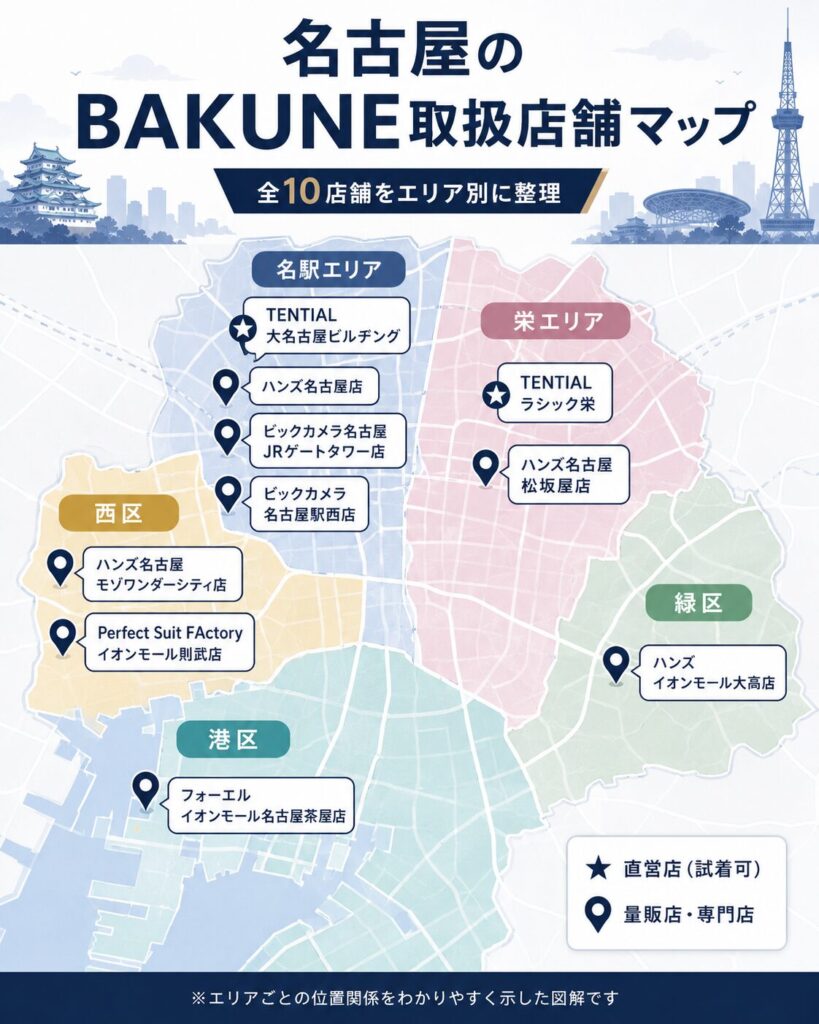 名古屋のBAKUNE（バクネ）取扱店マップ