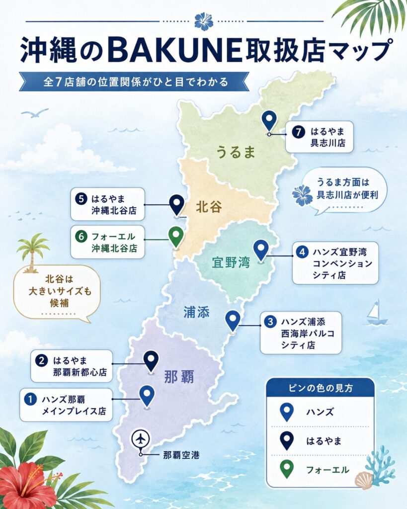 沖縄のBAKUNE（バクネ）取扱店舗マップ