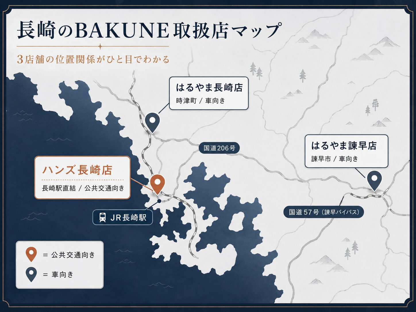 長崎のBAKUNE（バクネ）取扱店舗マップ
